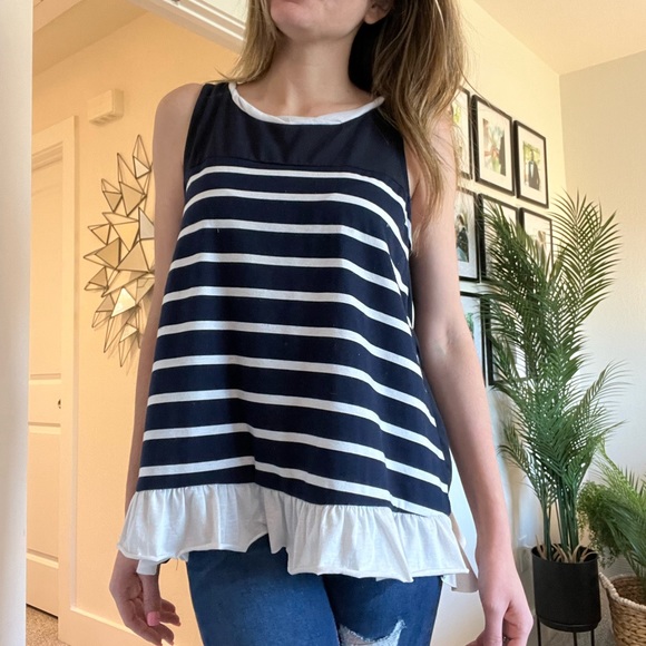 Navy & White Stripped Tunic Blouse - Picture 2 of 16